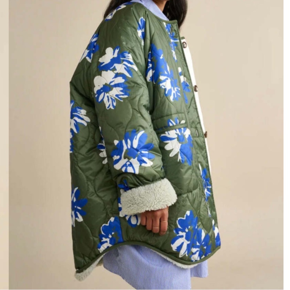 boho LIKE bellahamon  Rose Floral Sherpa lined jacket